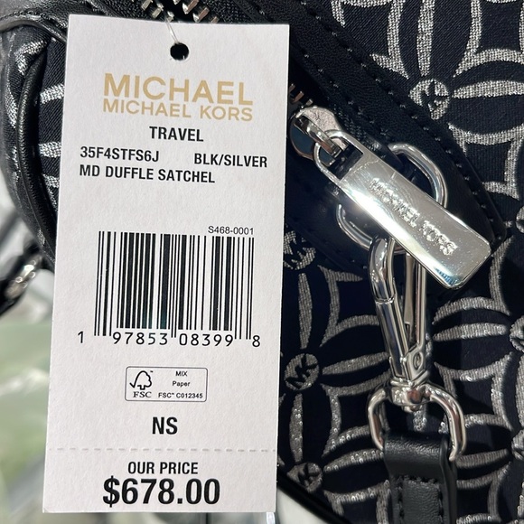 MICHAEL KORS JST TRAVEL MEDIUM DUFFLE SATCHEL SHOULDER CROSSBODY BAG MK BLACK - Picture 10 of 16